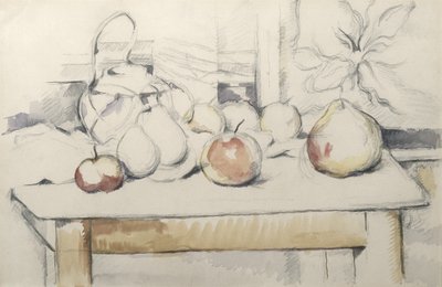 Vaso di zenzero e frutta su un tavolo, c.1888-90 da Paul Cézanne